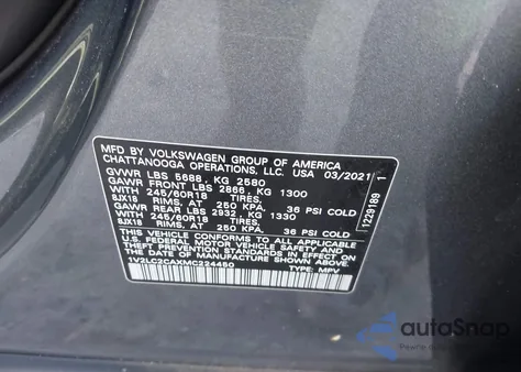 2021 Volkswagen Atlas Cross Sport 2.0T Se из США, поврежденный, VIN 1V2LC2CAXMC224450